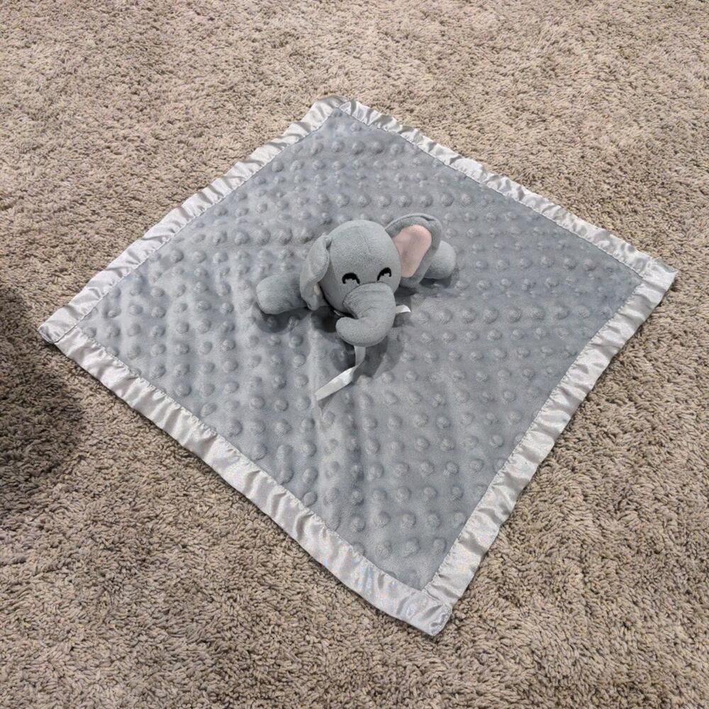 Pro Goleem Elephant Security Blanket Gray Nubby Velour & Satin Blankie Lovey